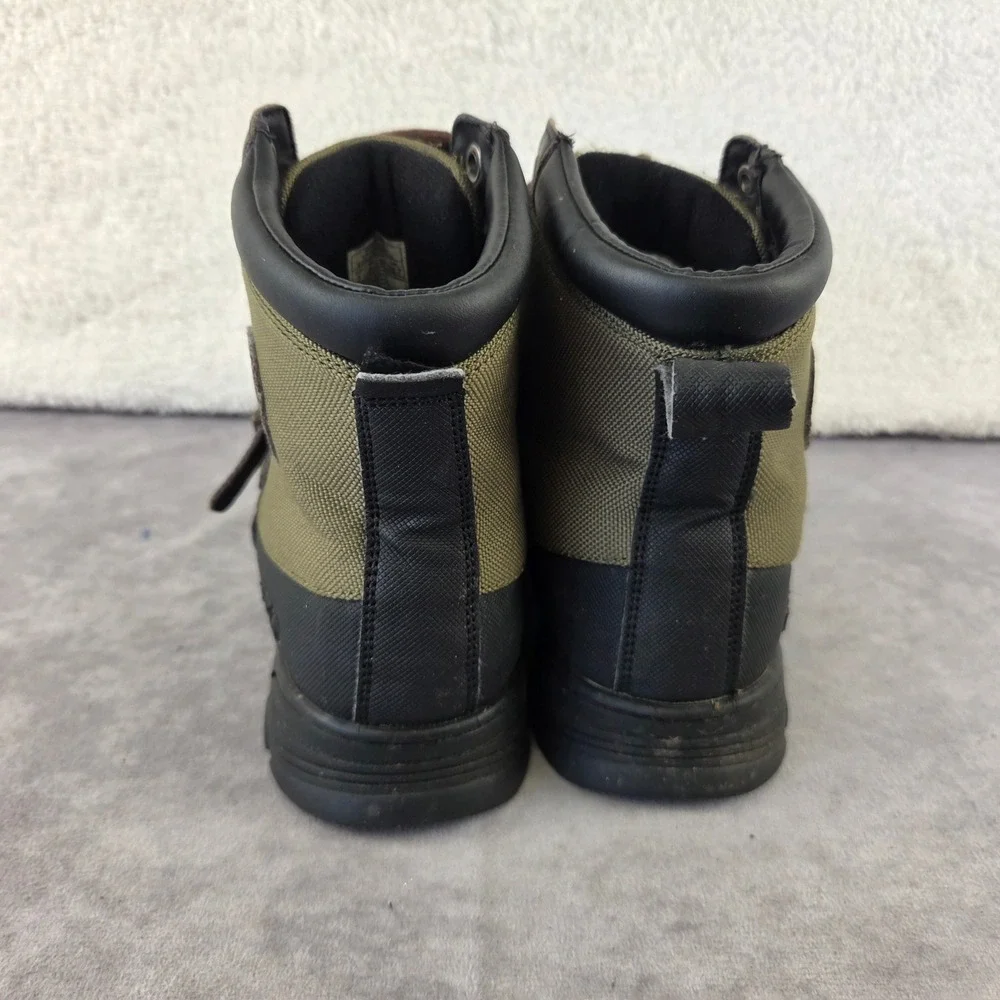 Polo Ralph Lauren Boys Duck Boots Black Olive Green Leather Size 3 RF S10428
